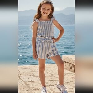 Tahari Blue and White Textured Girls' Dress